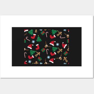 Christmas Tree, reindeer, Santa hat, Socks, Gingerbread man and gifts Posters and Art